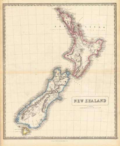 1853 George Philip and Son of Liverpool map 
showing the Great Southern Ocean islands of New Munster, New Leinster and the North Island
(New Ulster).