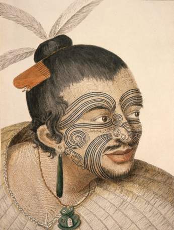 Portrait of a Māori chief by Sydney Parkinson, the artist on Captain Cook's first voyage to New Zealand in 1769.
