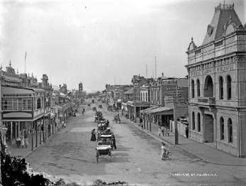 View North up Trafalgar Street from the Church Steps in about 1915.
