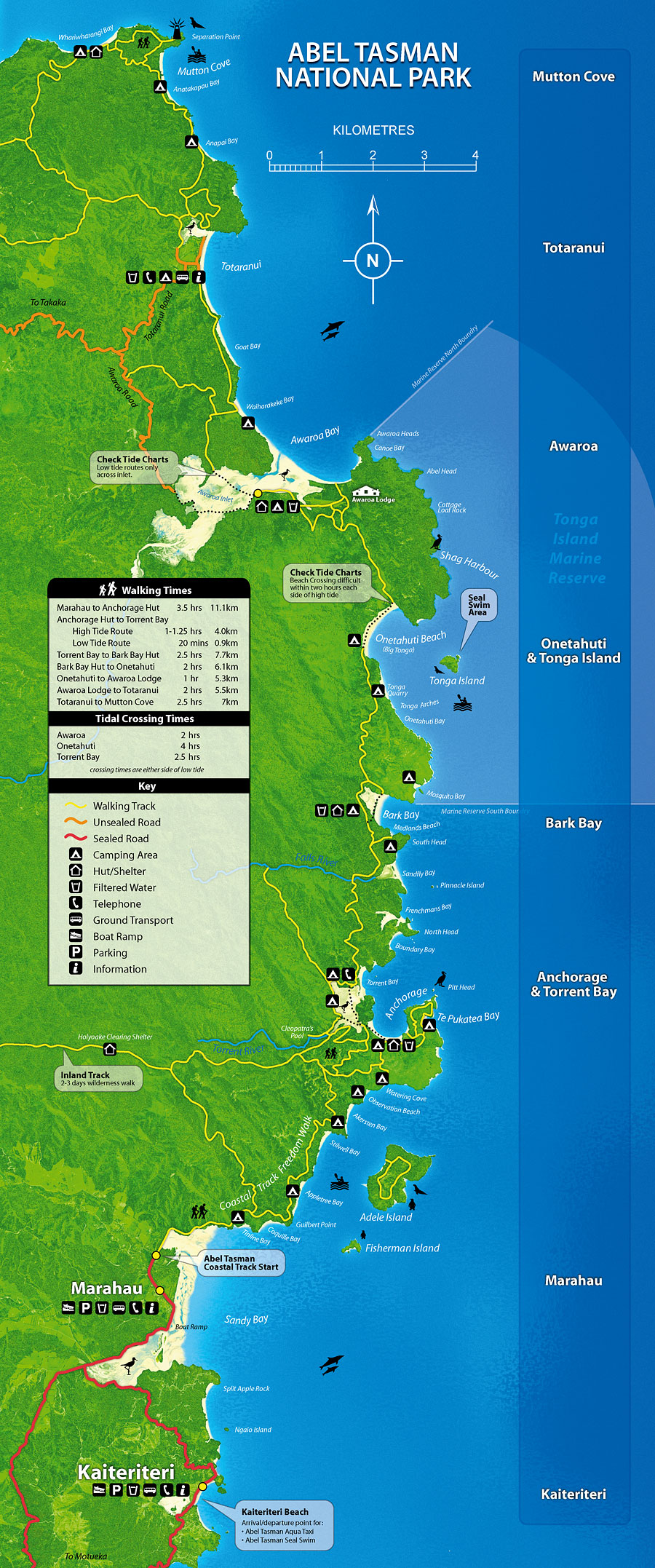 map of the coastline 
of Abel Tasman National Park.